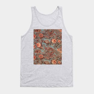 PEACOCKS AND RED PINK ROSES IN BLUE PAISLEY PATTERN Tank Top